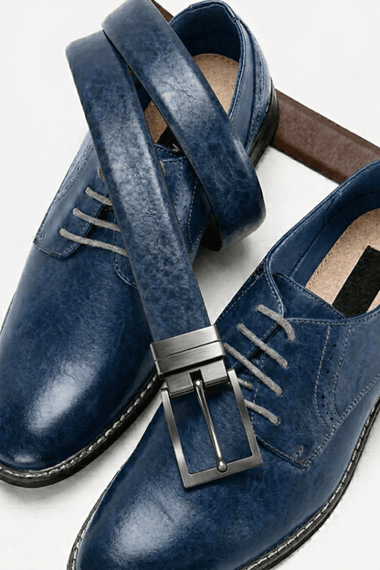 Mens 100% Genuine Leather Belt - NOVEXO Smooth Navy Finish (BLUE & Brown Reversible) — Leather Belts for Men | THE MEN THING