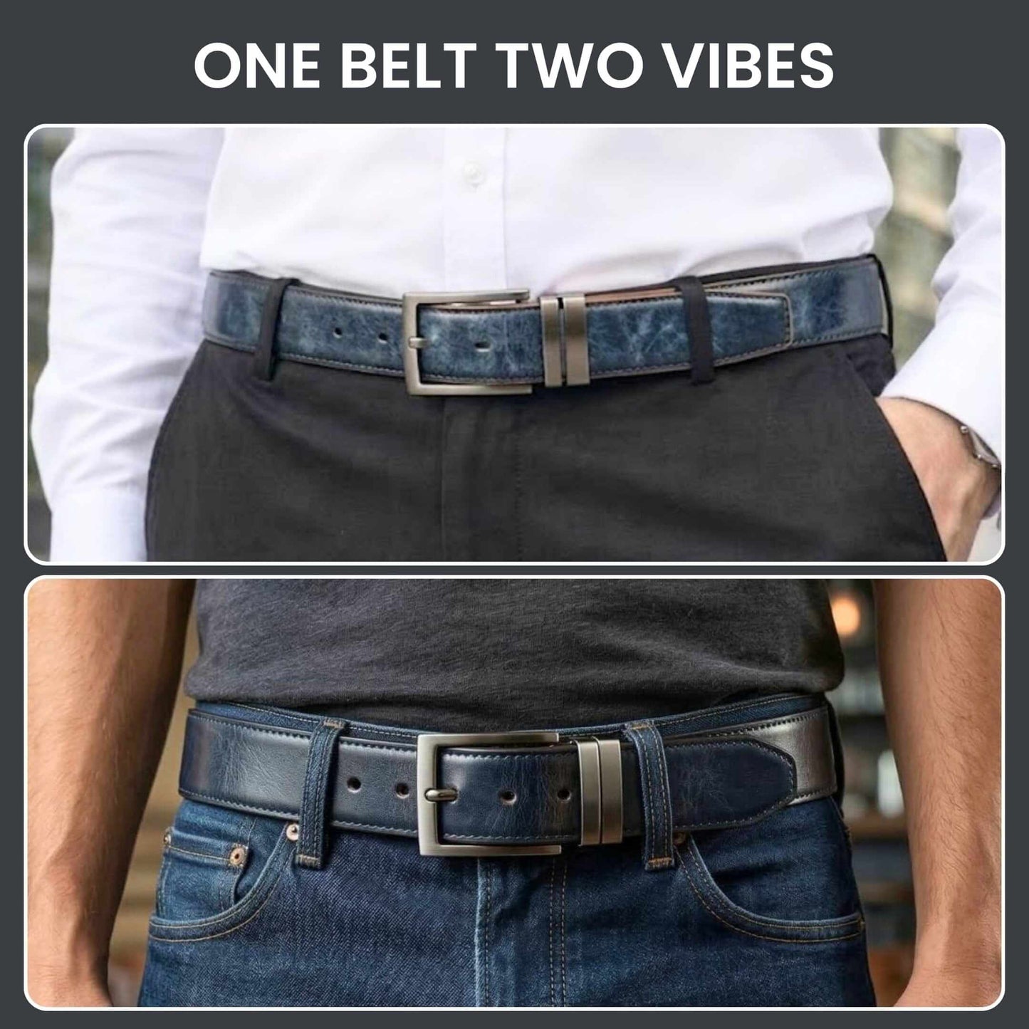 Mens 100% Genuine Leather Belt - NOVEXO Smooth Navy Finish (BLUE & Brown Reversible) — Leather Belts for Men | THE MEN THING