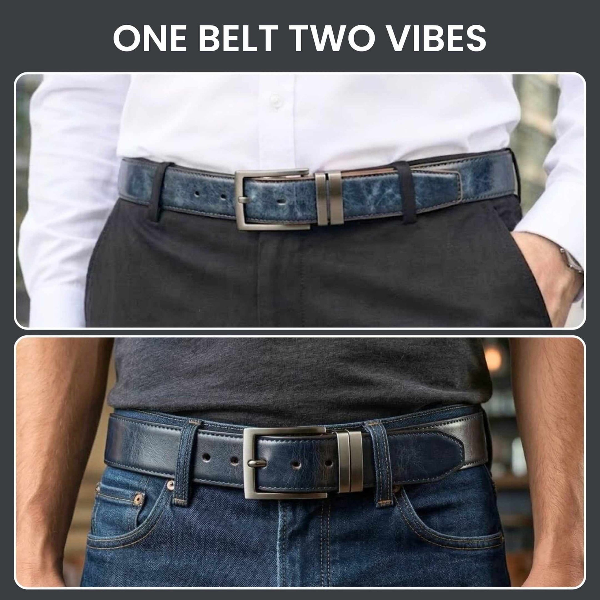 Mens 100% Genuine Leather Belt - NOVEXO Smooth Navy Finish (BLUE & Brown Reversible) — Leather Belts for Men | THE MEN THING