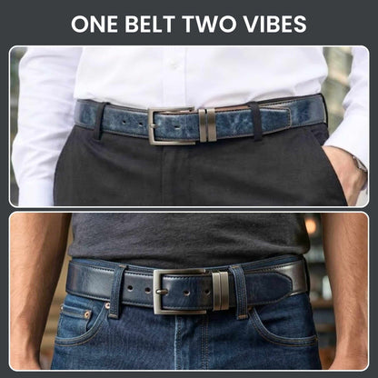 Mens 100% Genuine Leather Belt - NOVEXO Smooth Navy Finish (BLUE & Brown Reversible) — Leather Belts for Men | THE MEN THING