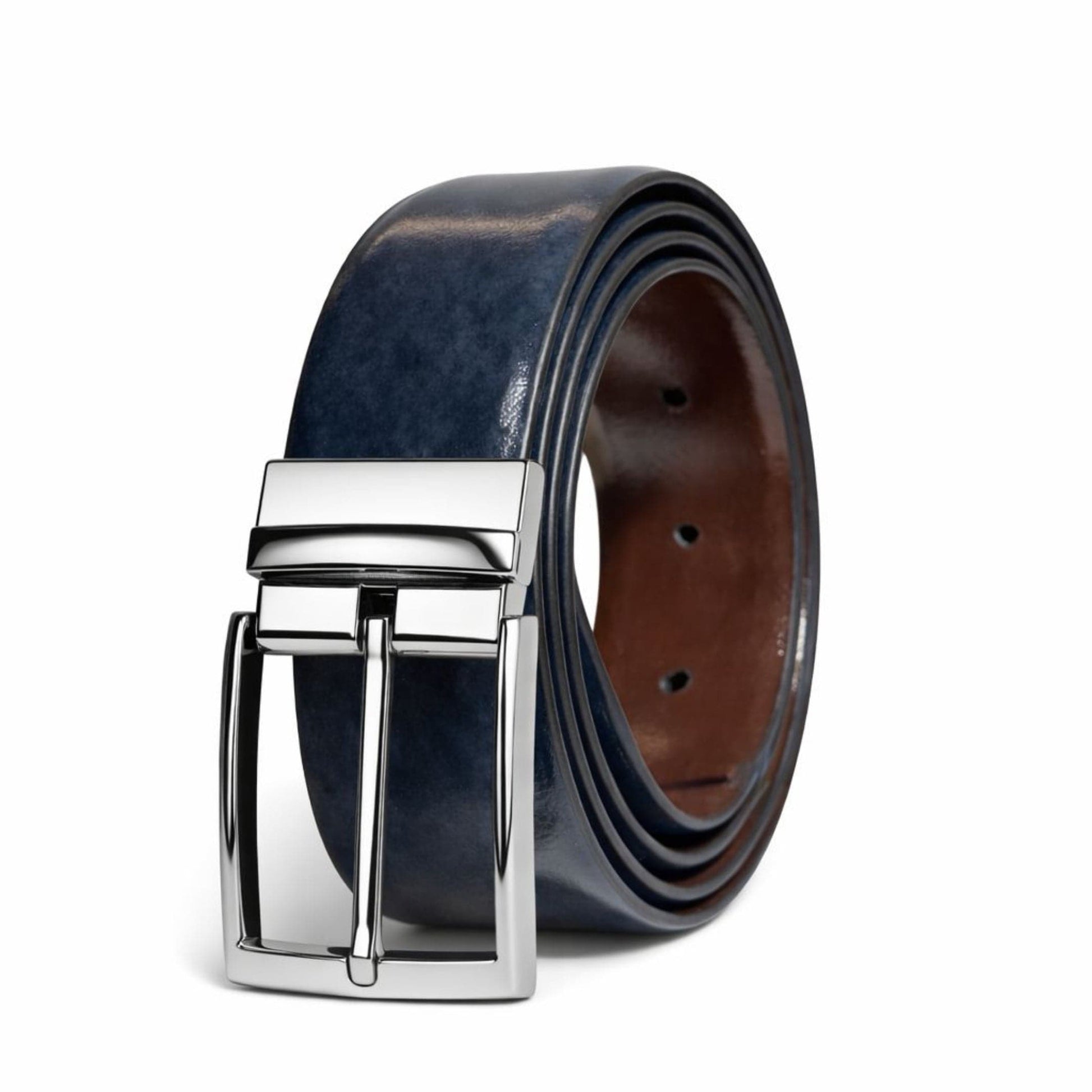 Mens 100% Genuine Leather Belt - REVANO Smooth Navy Classic (BLUE & Brown Reversible) — Leather Belts for Men | THE MEN THING