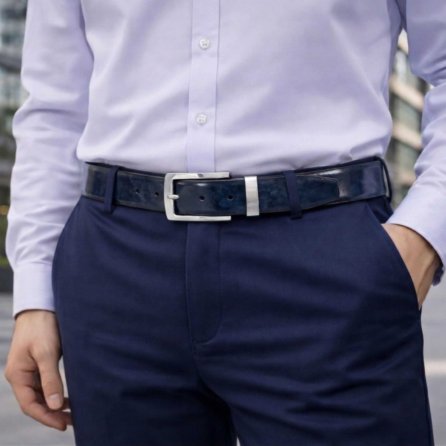 Mens 100% Genuine Leather Belt - REVANO Smooth Navy Classic (BLUE & Brown Reversible) — Leather Belts for Men | THE MEN THING