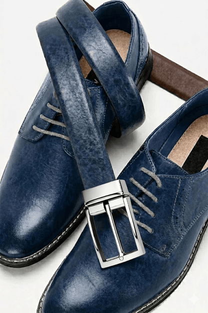 Mens 100% Genuine Leather Belt - REVANO Smooth Navy Classic (BLUE & Brown Reversible) — Leather Belts for Men | THE MEN THING