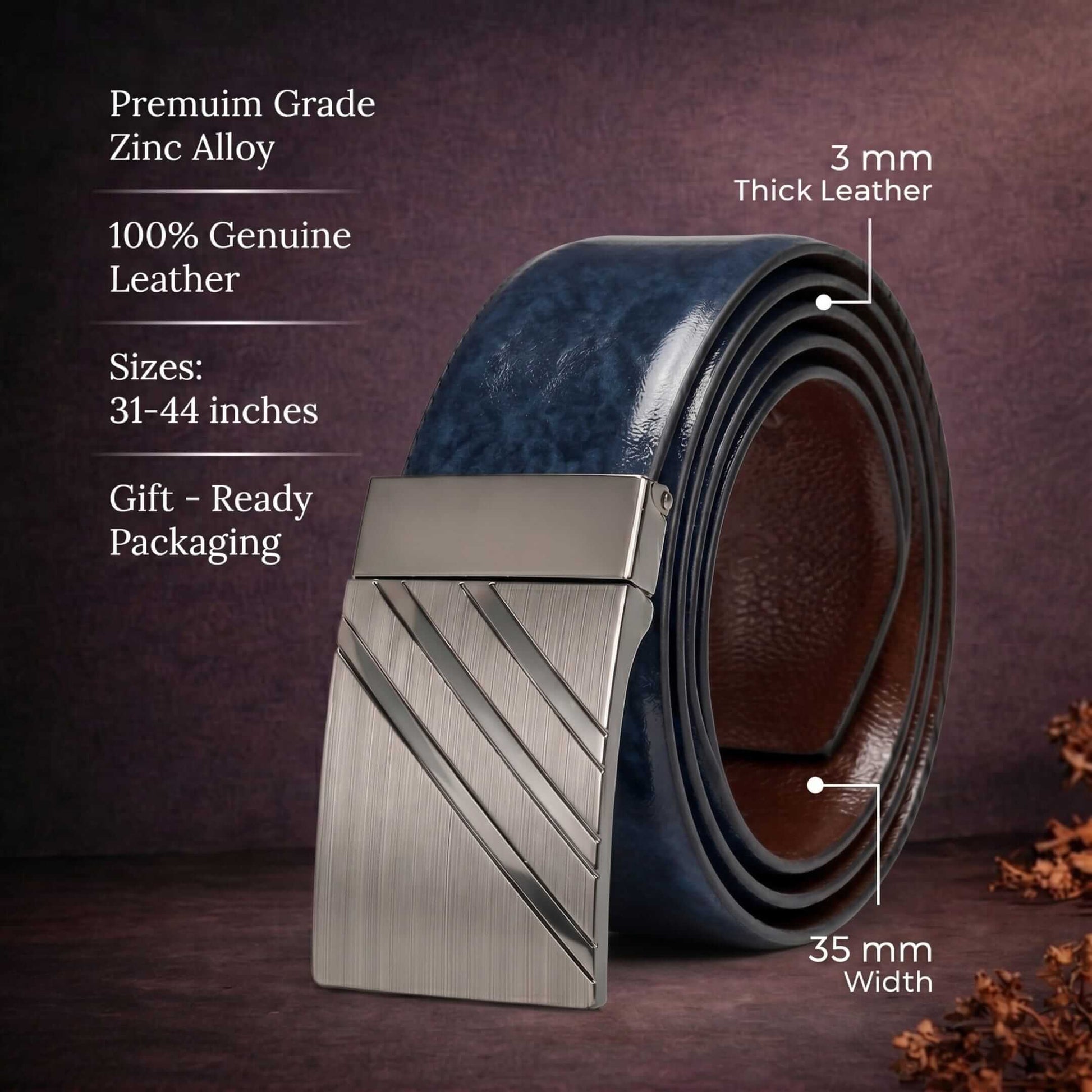 Mens Genuine Leather Belt | 2 in 1 Reversible (BLUE & Brown) (1 Pc.) - STRYVA - THE MEN THING