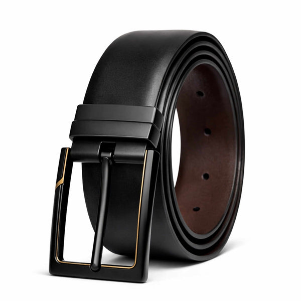 Mens 100% Genuine Leather Belt - ARVIX Smooth Matte (Black & Brown Reversible)