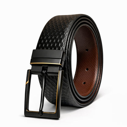 Mens 100% Genuine Leather Belt - AURETOR Basket Weave Emboss (Black & Brown Reversible) — Leather Belts for Men | THE MEN THING