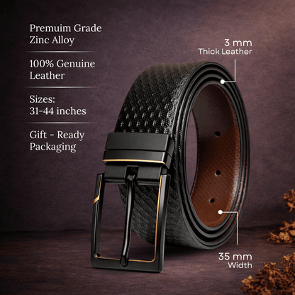 Mens 100% Genuine Leather Belt - AURETOR Basket Weave Emboss (Black & Brown Reversible) — Leather Belts for Men | THE MEN THING
