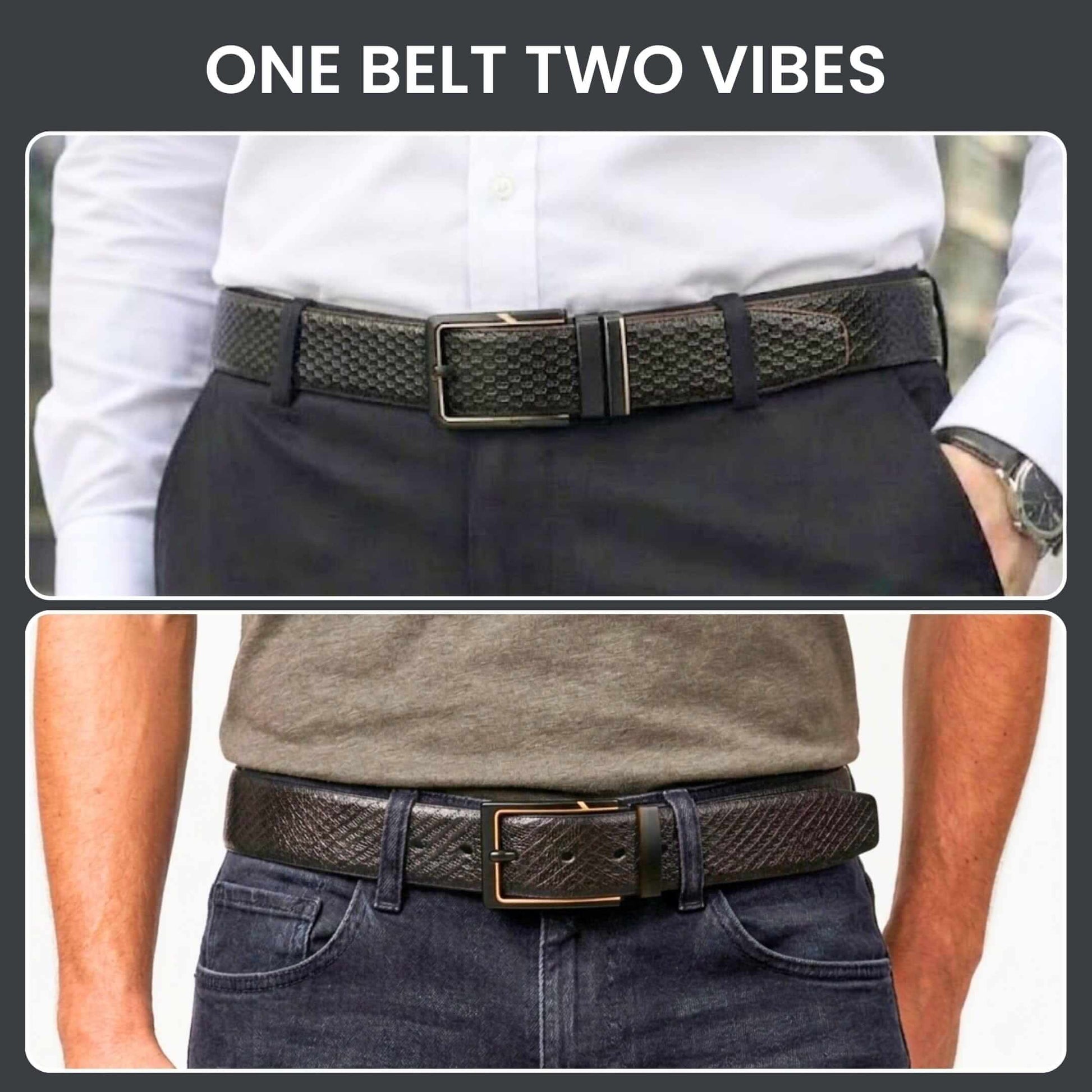Mens 100% Genuine Leather Belt - AURETOR Basket Weave Emboss (Black & Brown Reversible) — Leather Belts for Men | THE MEN THING