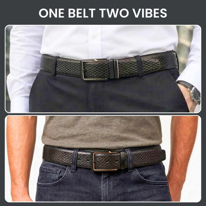 Mens 100% Genuine Leather Belt - AURETOR Basket Weave Emboss (Black & Brown Reversible) — Leather Belts for Men | THE MEN THING