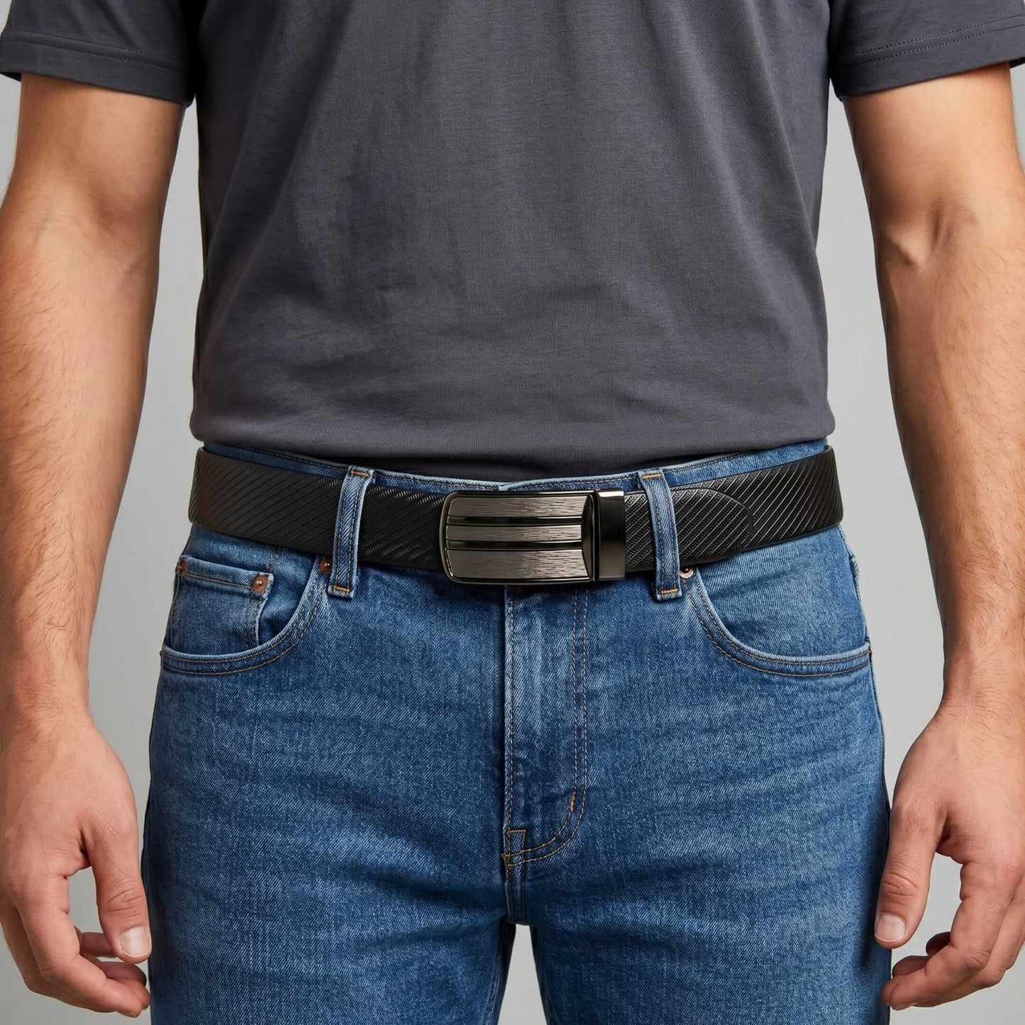 Mens 100% Genuine Leather Belt - AUREX Diagonal Rib Plate (Black & Brown Reversible) — Leather Belts for Men | THE MEN THING