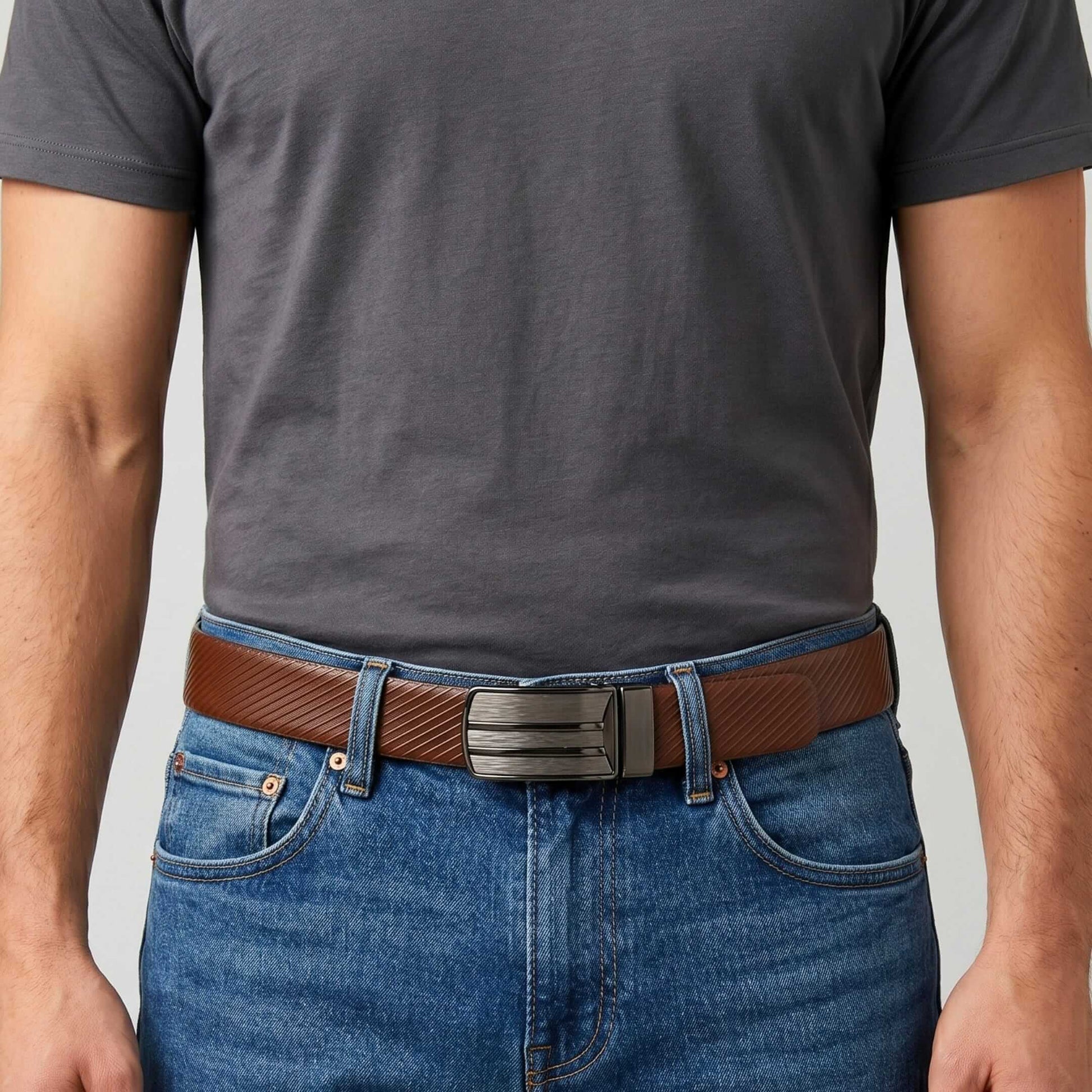 Mens 100% Genuine Leather Belt - AUREX Diagonal Rib Plate (Black & Brown Reversible) — Leather Belts for Men | THE MEN THING