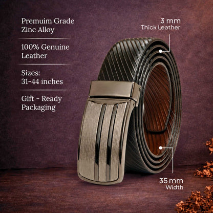 Mens 100% Genuine Leather Belt - AUREX Diagonal Rib Plate (Black & Brown Reversible) — Leather Belts for Men | THE MEN THING