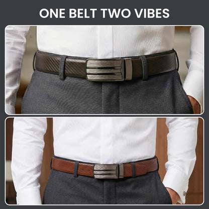 Mens 100% Genuine Leather Belt - AUREX Diagonal Rib Plate (Black & Brown Reversible) — Leather Belts for Men | THE MEN THING