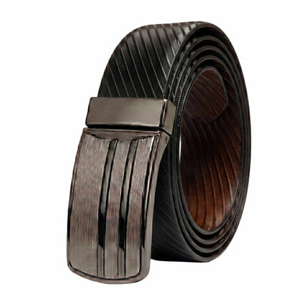Mens 100% Genuine Leather Belt - AUREX Diagonal Rib Plate (Black & Brown Reversible) — Leather Belts for Men | THE MEN THING