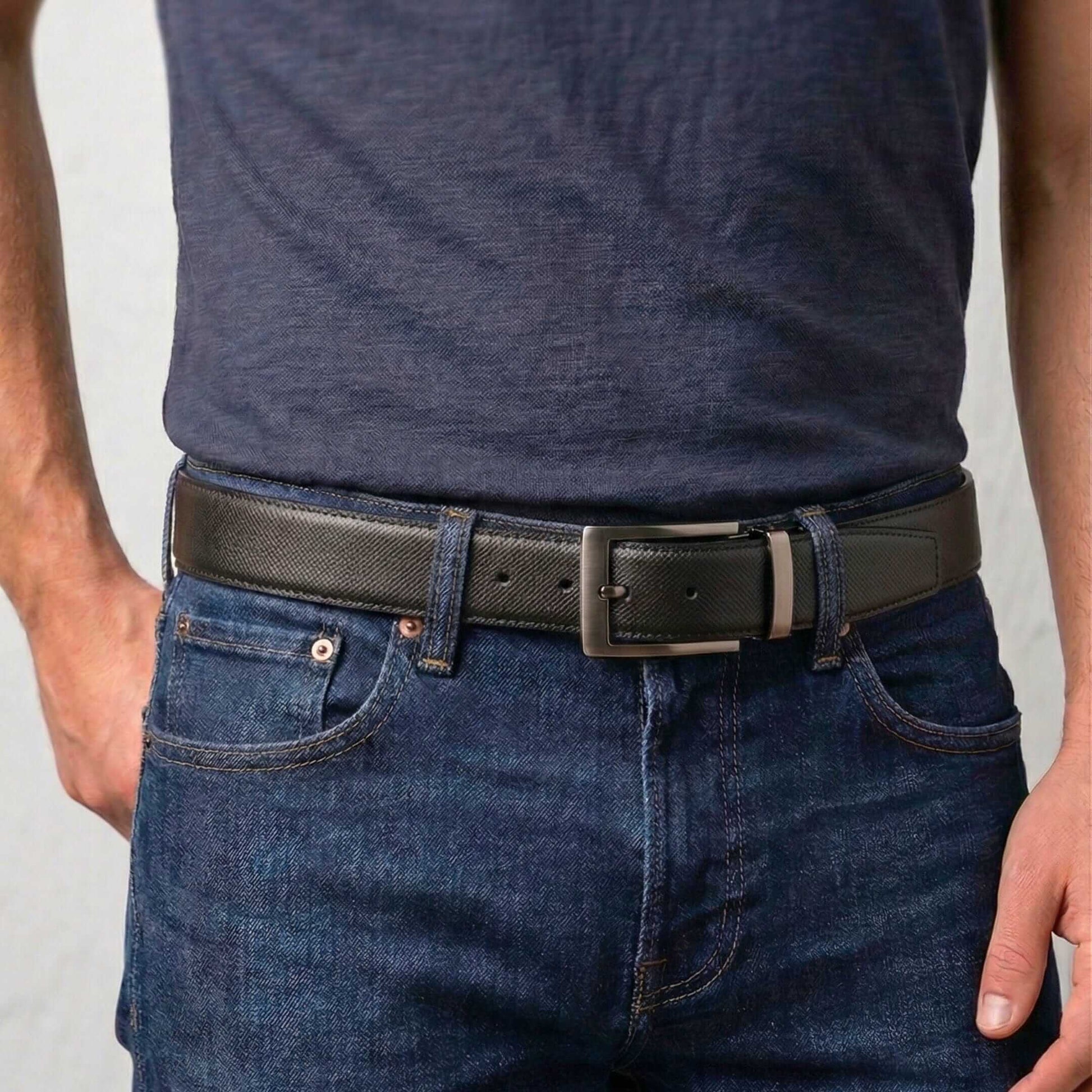 Mens 100% Genuine Leather Belt - AUREXO Fine Grain Tan Core (Black & Brown Reversible) — Leather Belts for Men | THE MEN THING
