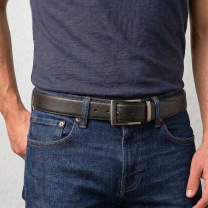 Mens 100% Genuine Leather Belt - AUREXO Fine Grain Tan Core (Black & Brown Reversible) — Leather Belts for Men | THE MEN THING