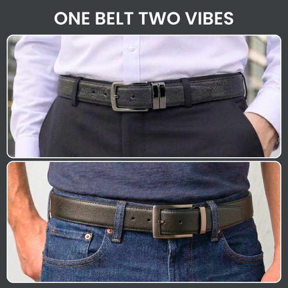 Mens 100% Genuine Leather Belt - AUREXO Fine Grain Tan Core (Black & Brown Reversible) — Leather Belts for Men | THE MEN THING