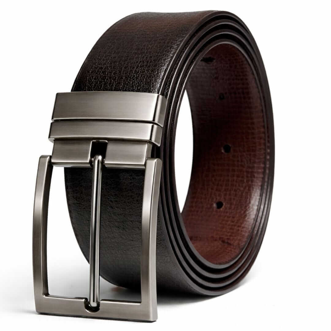 Mens 100% Genuine Leather Belt - AURIVO Croc Emboss (Black & Brown Reversible) — Leather Belts for Men | THE MEN THING