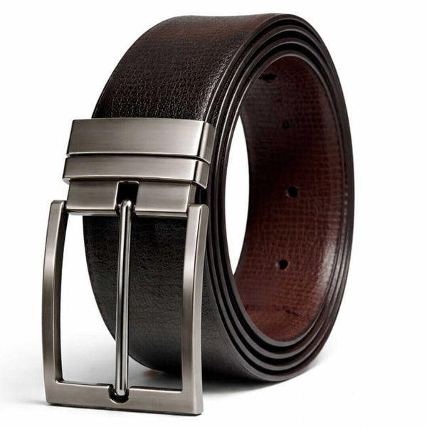 Mens 100% Genuine Leather Belt - AURIVO Croc Emboss (Black & Brown Reversible)