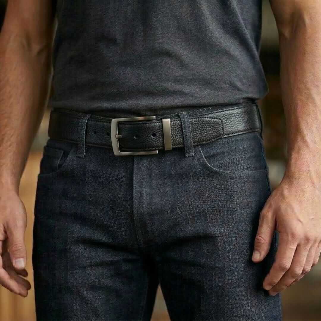 Mens 100% Genuine Leather Belt - AURIVO Croc Emboss (Black & Brown Reversible) — Leather Belts for Men | THE MEN THING