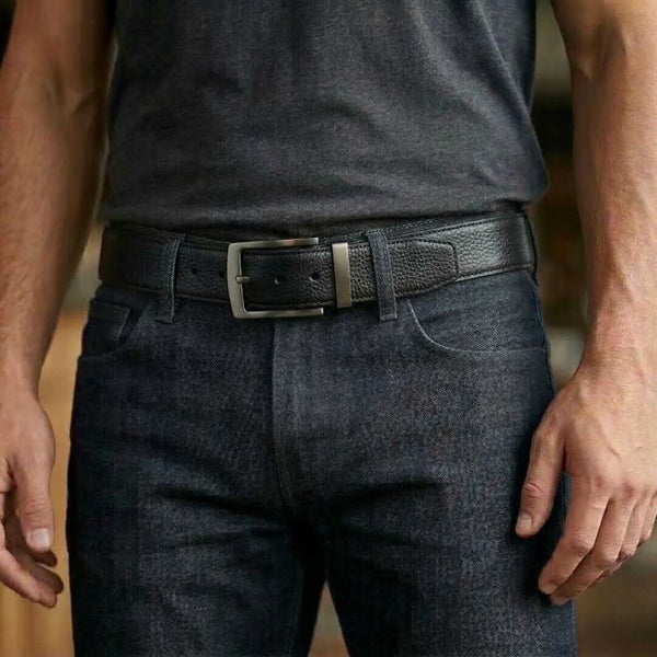 Mens 100% Genuine Leather Belt - AURIVO Croc Emboss (Black & Brown Reversible)