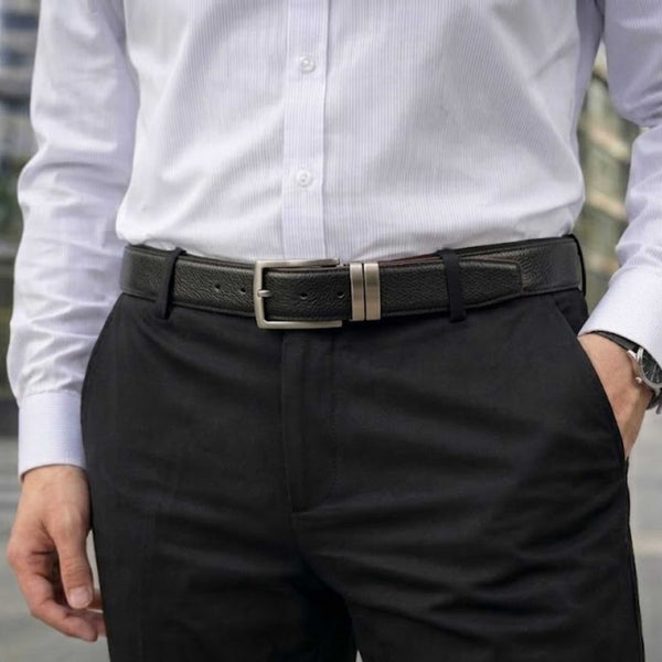 Mens 100% Genuine Leather Belt - AURIVO Croc Emboss (Black & Brown Reversible)