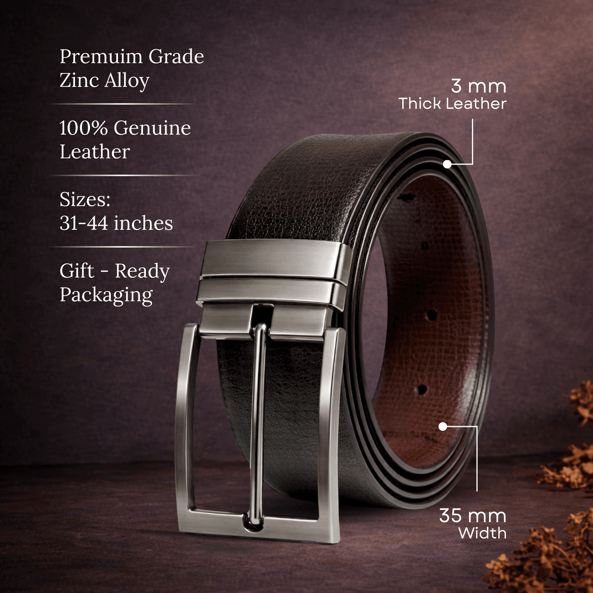 Mens 100% Genuine Leather Belt - AURIVO Croc Emboss (Black & Brown Reversible) — Leather Belts for Men | THE MEN THING