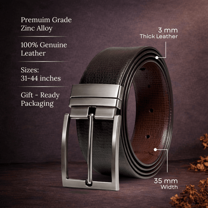 Mens 100% Genuine Leather Belt - AURIVO Croc Emboss (Black & Brown Reversible) — Leather Belts for Men | THE MEN THING