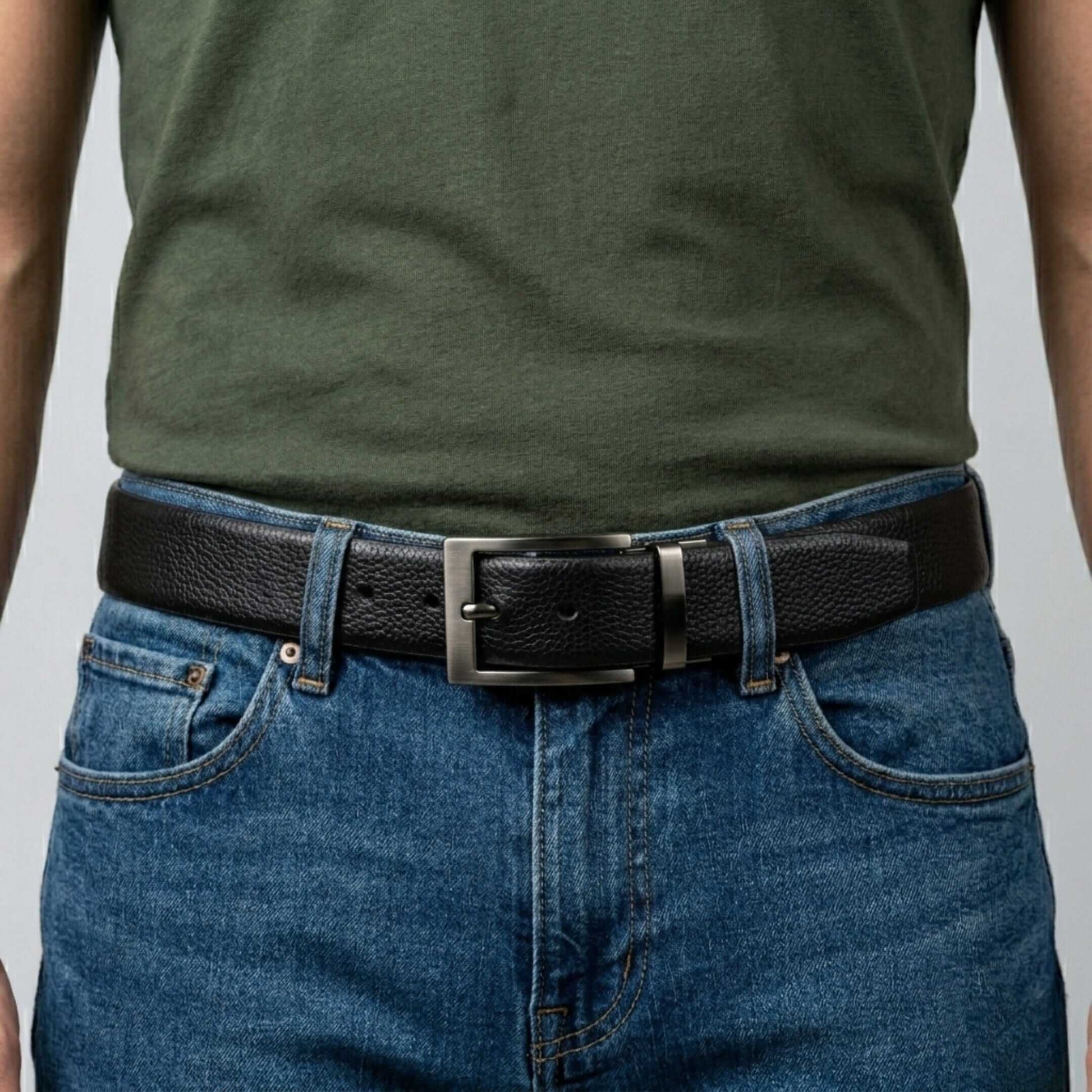Mens 100% Genuine Leather Belt - AURON Woven Emboss (Black & Brown Reversible) — Leather Belts for Men | THE MEN THING