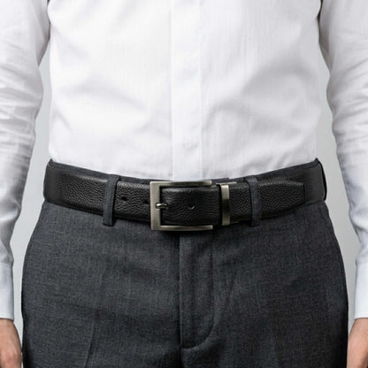 Mens 100% Genuine Leather Belt - AURON Woven Emboss (Black & Brown Reversible) — Leather Belts for Men | THE MEN THING