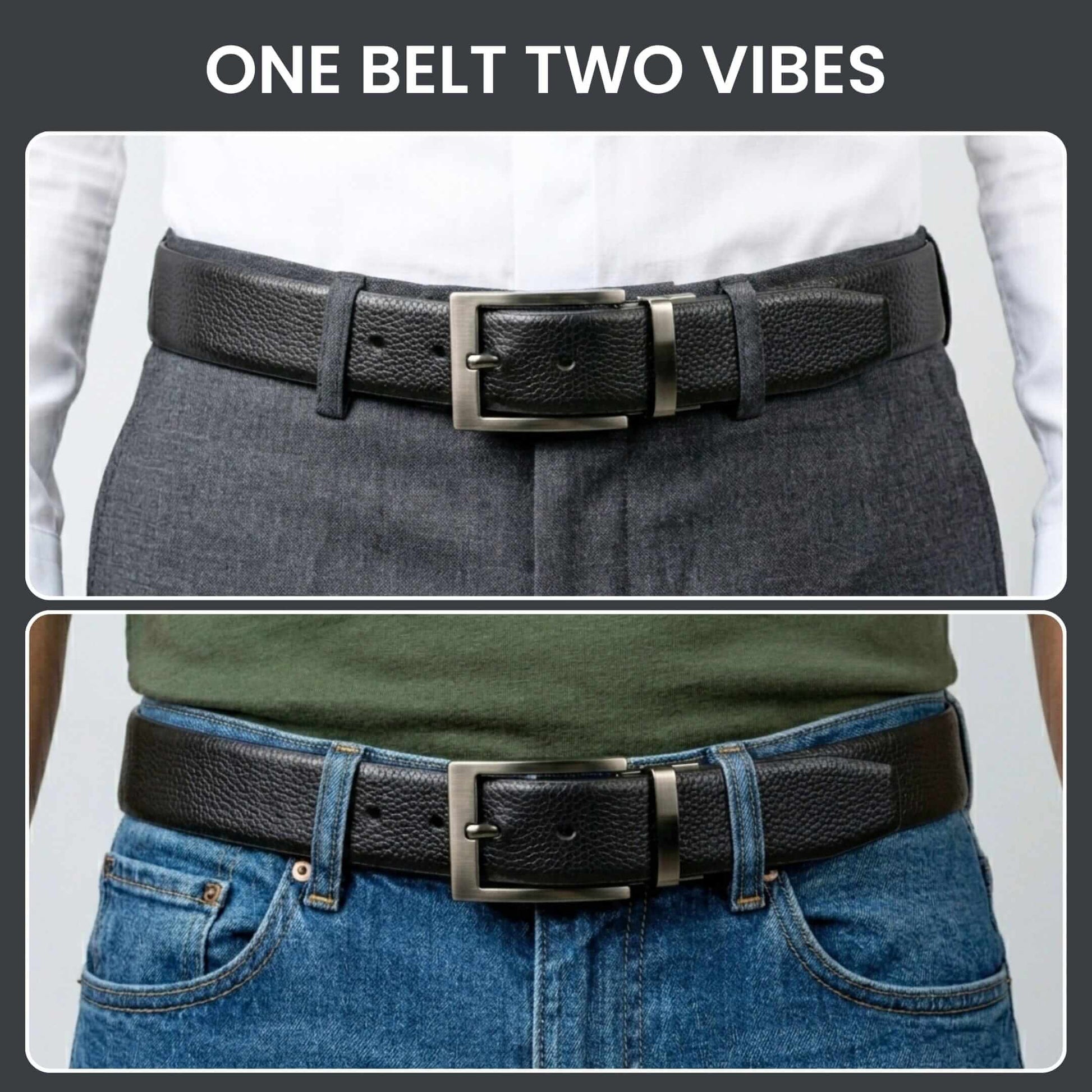 Mens 100% Genuine Leather Belt - AURON Woven Emboss (Black & Brown Reversible) — Leather Belts for Men | THE MEN THING