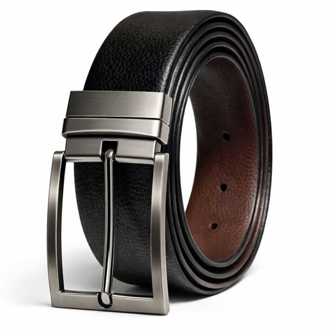Mens 100% Genuine Leather Belt - AURTEX Fine Grain Finish (Black & Brown Reversible) — Leather Belts for Men | THE MEN THING