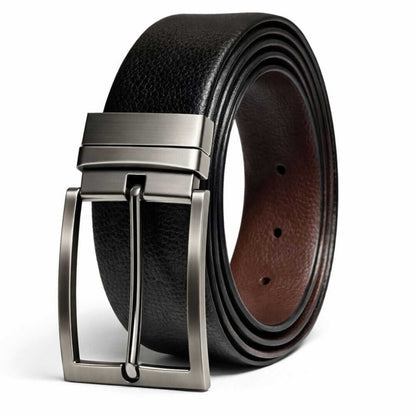 Mens 100% Genuine Leather Belt - AURTEX Fine Grain Finish (Black & Brown Reversible) — Leather Belts for Men | THE MEN THING