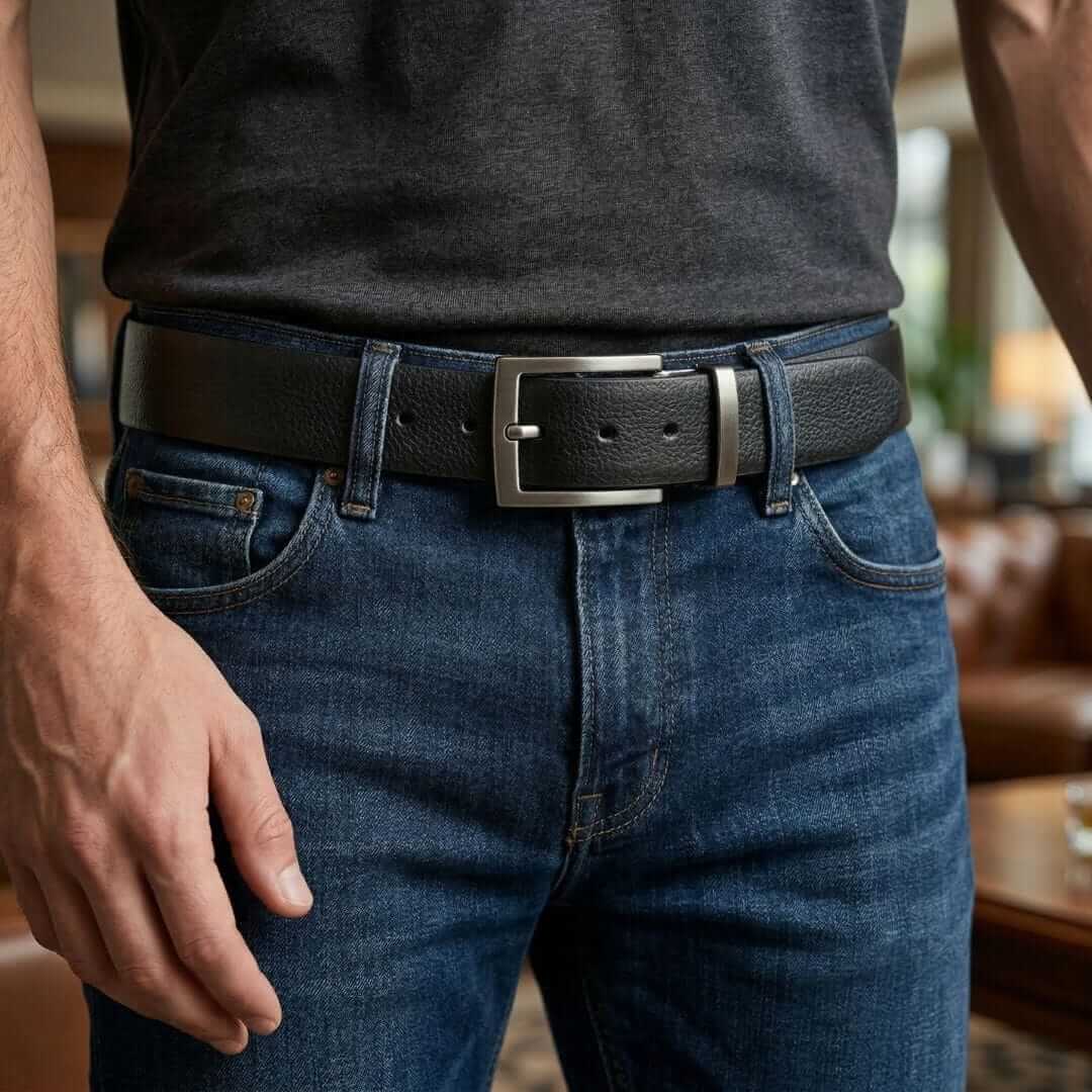 Mens 100% Genuine Leather Belt - AURTEX Fine Grain Finish (Black & Brown Reversible) — Leather Belts for Men | THE MEN THING