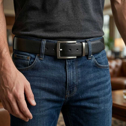 Mens 100% Genuine Leather Belt - AURTEX Fine Grain Finish (Black & Brown Reversible) — Leather Belts for Men | THE MEN THING