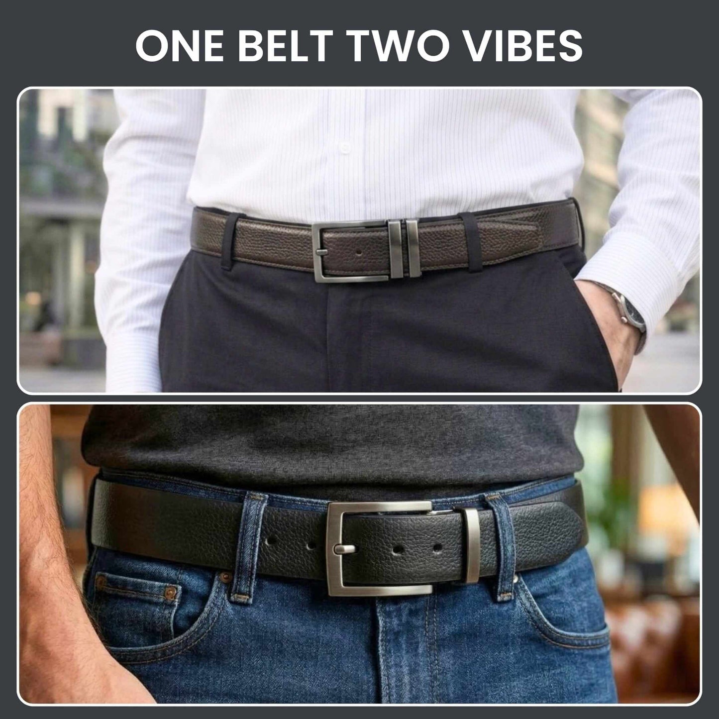 Mens 100% Genuine Leather Belt - AURTEX Fine Grain Finish (Black & Brown Reversible) — Leather Belts for Men | THE MEN THING