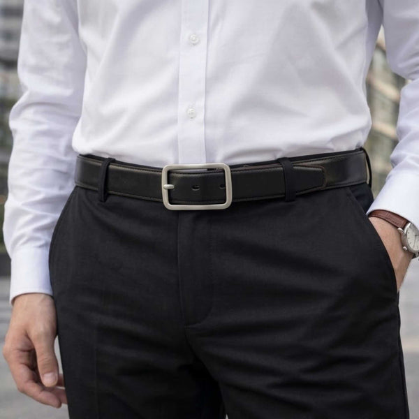 Mens 100% Genuine Leather Belt - BLAVOR Smooth Classic (Black & Brown Reversible)