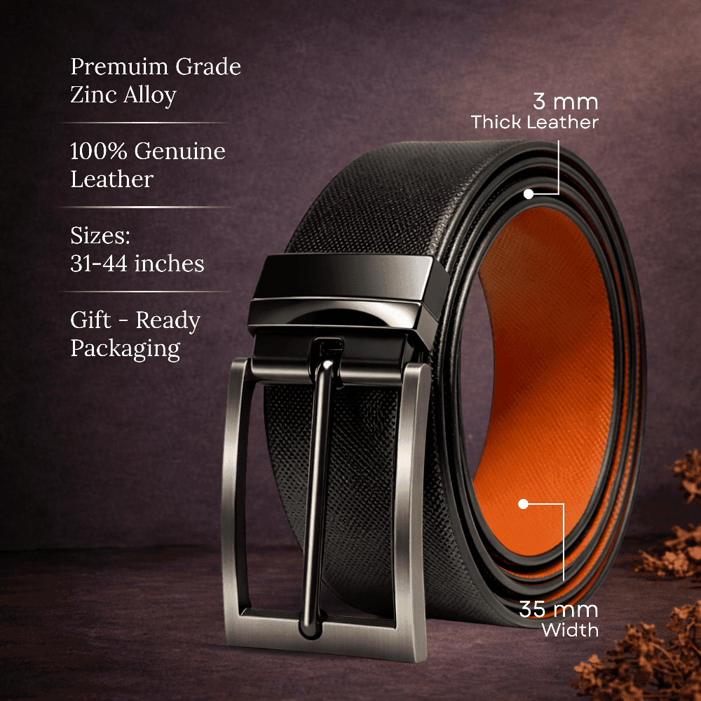Mens 100% Genuine Leather Belt - BRANOR Smooth Tan Core (Black & Brown Reversible) — Leather Belts for Men | THE MEN THING