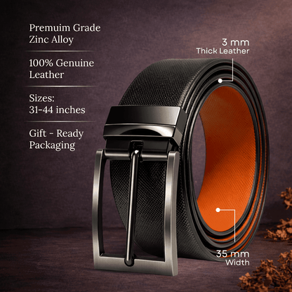 Mens 100% Genuine Leather Belt - BRANOR Smooth Tan Core (Black & Brown Reversible) — Leather Belts for Men | THE MEN THING