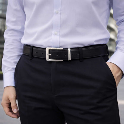 Mens 100% Genuine Leather Belt - CLASSOR Smooth Classic (Black & Brown Reversible) — Leather Belts for Men | THE MEN THING