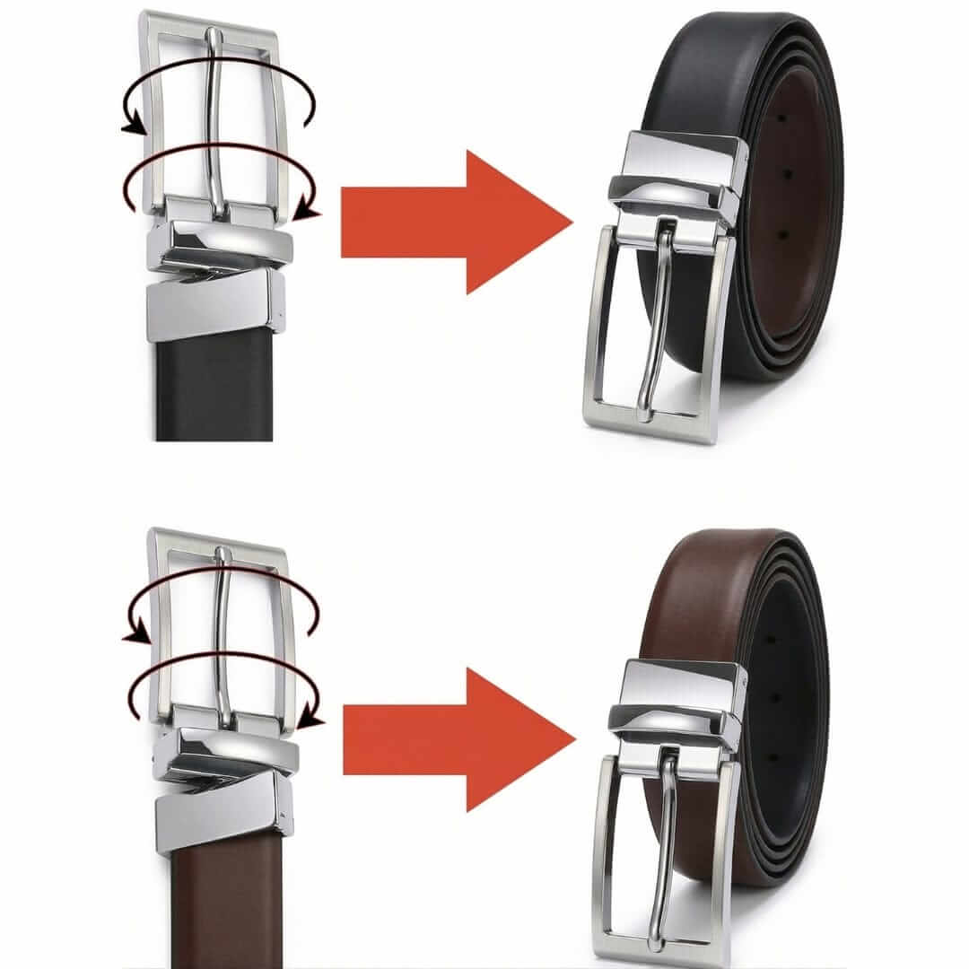 Mens 100% Genuine Leather Belt - CLASSOR Smooth Classic (Black & Brown Reversible) — Leather Belts for Men | THE MEN THING