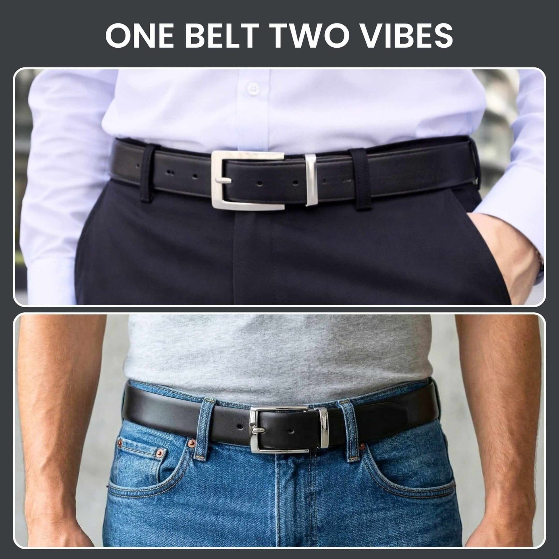 Mens 100% Genuine Leather Belt - CLASSOR Smooth Classic (Black & Brown Reversible) — Leather Belts for Men | THE MEN THING