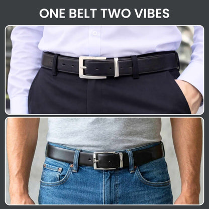 Mens 100% Genuine Leather Belt - CLASSOR Smooth Classic (Black & Brown Reversible) — Leather Belts for Men | THE MEN THING