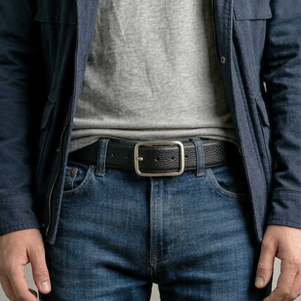 Mens 100% Genuine Leather Belt - COREVA Fine Grain Finish (Black & Brown Reversible)