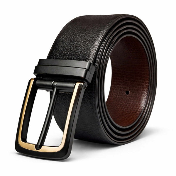 Mens 100% Genuine Leather Belt - DARKLUX Pebble Grain (Black & Brown Reversible)