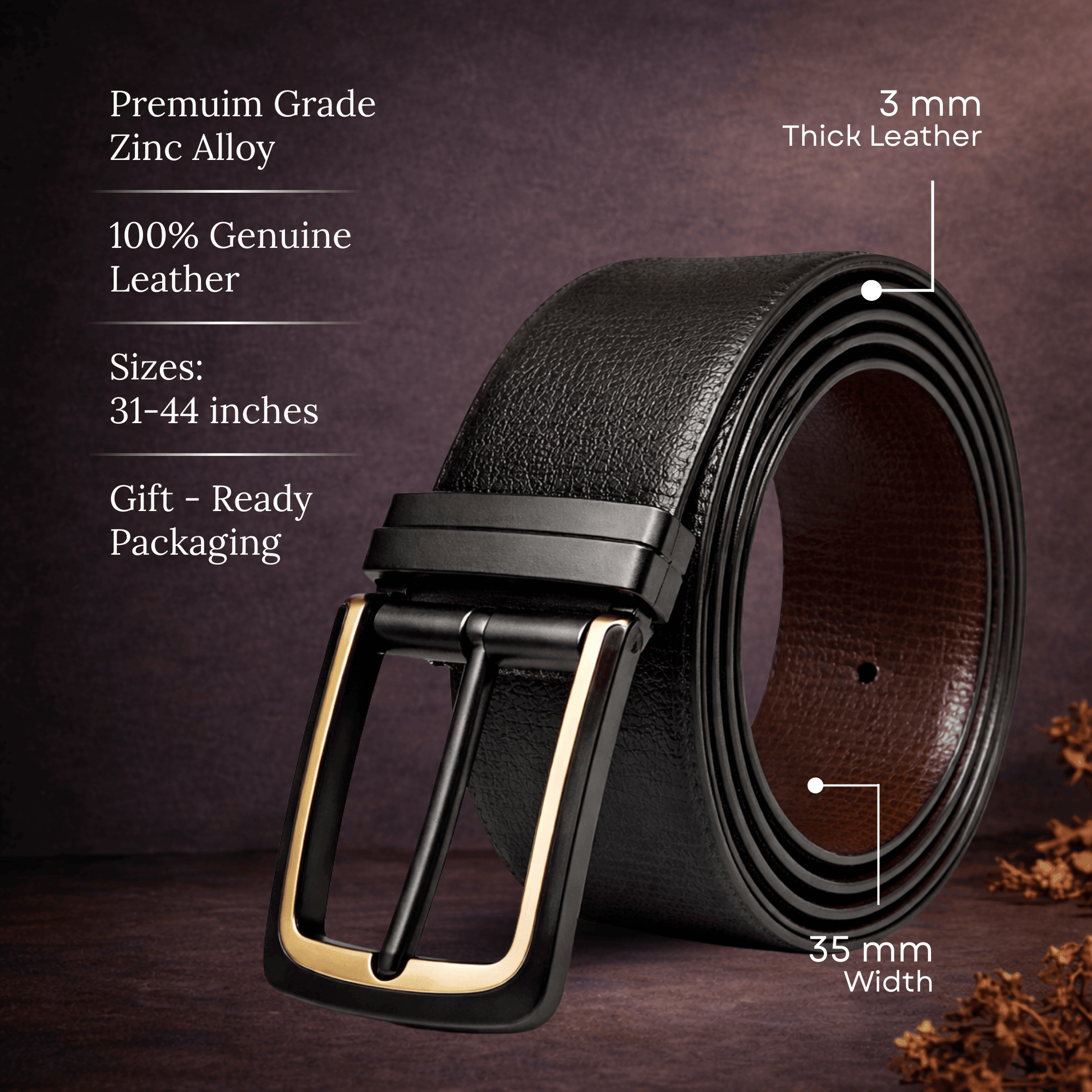 Mens Genuine Leather Belt | 2 in 1 Reversible (Black & Brown) (1 Pc.) - DARKLUX - THE MEN THING