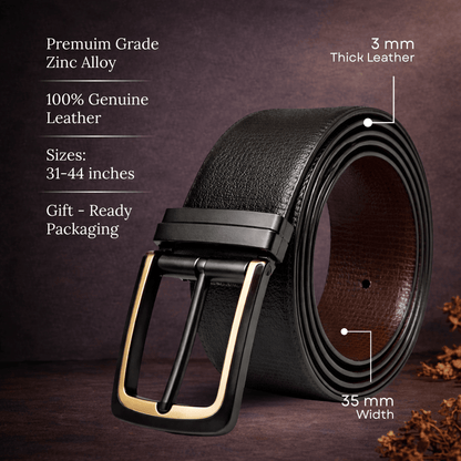Mens Genuine Leather Belt | 2 in 1 Reversible (Black & Brown) (1 Pc.) - DARKLUX - THE MEN THING