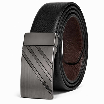 Mens 100% Genuine Leather Belt - DIAGON EDGE Smooth Auto Plate (Black & Brown Reversible) — Leather Belts for Men | THE MEN THING