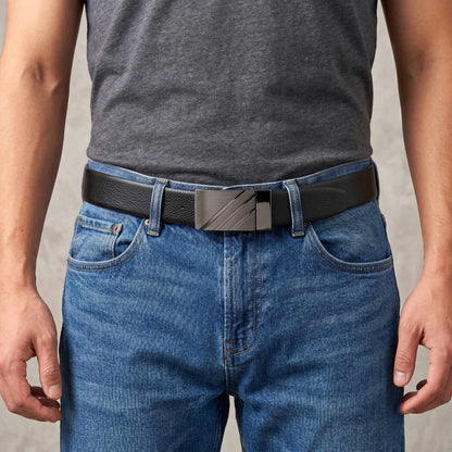 Mens 100% Genuine Leather Belt - DIAGON EDGE Smooth Auto Plate (Black & Brown Reversible) — Leather Belts for Men | THE MEN THING