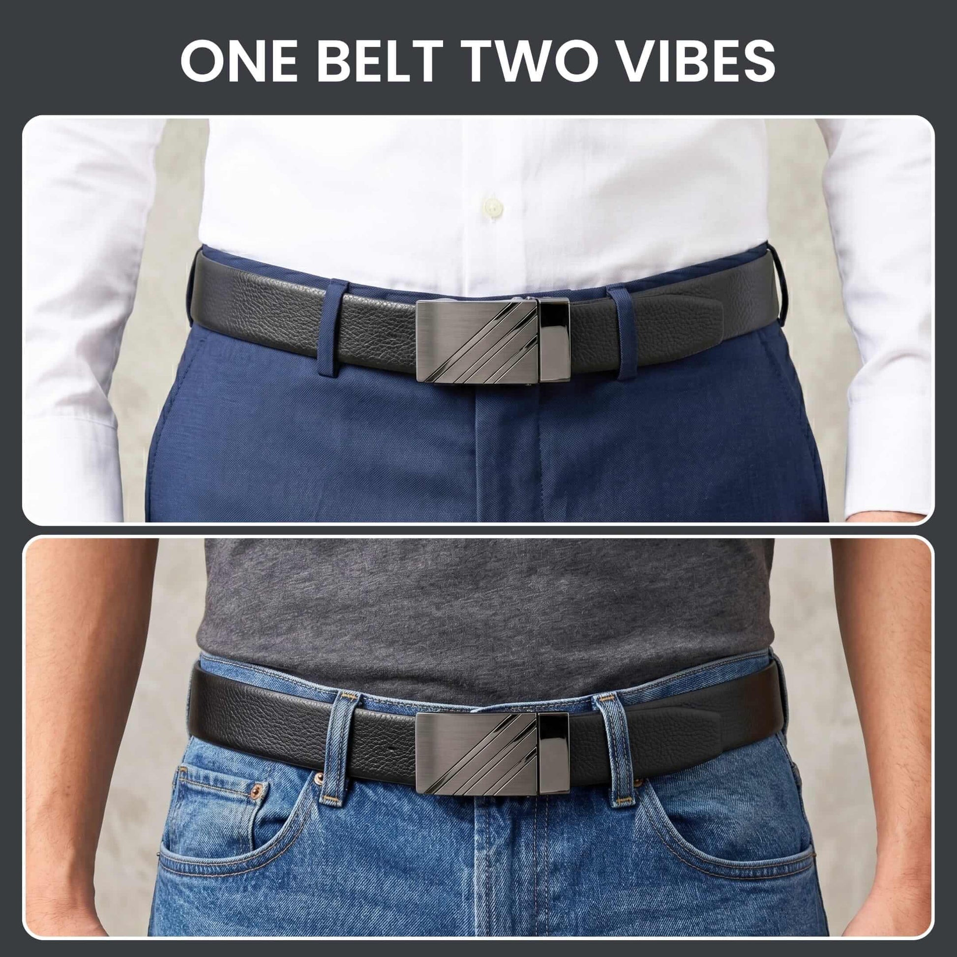 Mens 100% Genuine Leather Belt - DIAGON EDGE Smooth Auto Plate (Black & Brown Reversible) — Leather Belts for Men | THE MEN THING